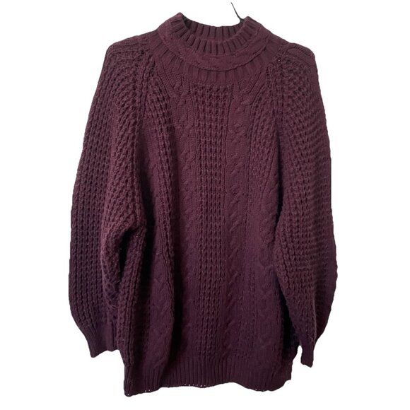 Vintage Jeans Works Cable Knit Sweater Womens L Maroon Cable Knit Fisherman - Picture 1 of 8